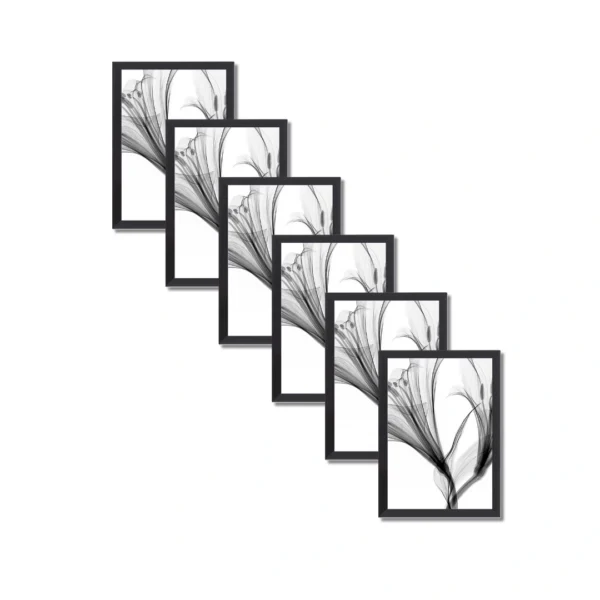 A4 Frame, Wooden A6 Picture Frames, Versatile Black A4 Frame, Dual Orientation (Landscape/Portrait), Includes Stand & Wall Hooks - Wall Mount or Tabletop for Home, Office, Gallery (6)