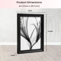 A4 Frame, Wooden A4 Picture Frames, Versatile Black A4 Frame, Dual Orientation (Landscape/Portrait), Includes Stand & Wall Hooks - Wall Mount or Tabletop for Home, Office, Gallery (6)