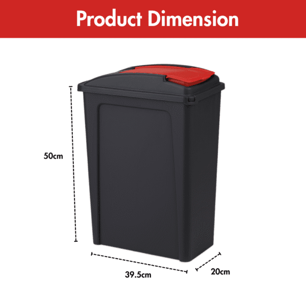 25L Slimline Bin & Lid – Graphite Red