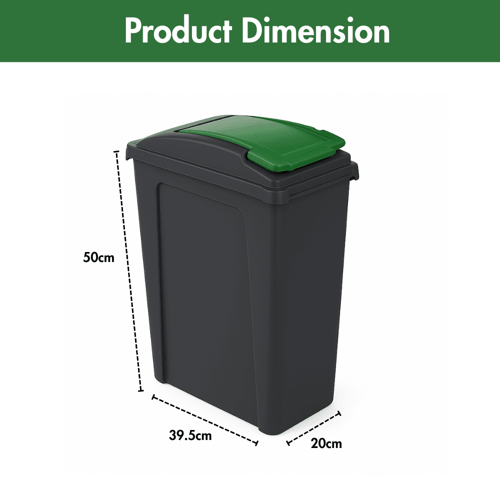 25L Slimline Bin & Lid – Graphite / Gen. Green | Slim, Stylish & Space-Saving Waste Bin