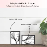 A4 Frame, Wooden A4 Picture Frames, Versatile Black A4 Frame, Dual Orientation (Landscape/Portrait), Includes Stand & Wall Hooks - Wall Mount or Tabletop for Home, Office, Gallery (6)