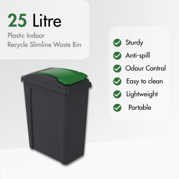 25L Slimline Bin & Lid – Graphite / Gen. Green