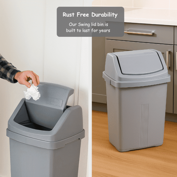 Casa 8L Swing Bin – Silver | Compact, Stylish & Easy-Clean Waste Bin