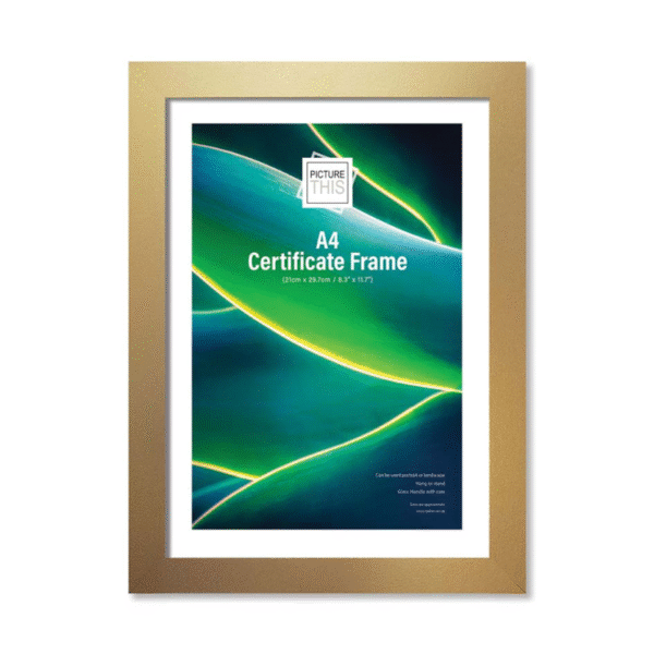 Gold Photo Frame A4 | Classic Gold Picture Frame for Certificates, Photos & Prints