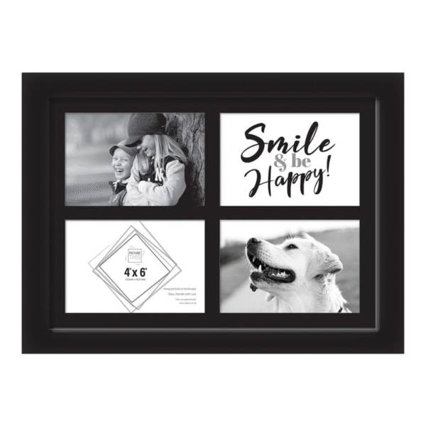 Black 4 Aperture Photo Frame 4x6 | Multi-Photo Collage Frame for Home & Office Décor