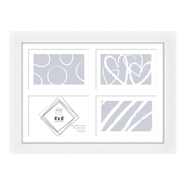 White 4 Aperture Photo Frame 4x6 | Modern Multi-Photo Collage Frame for Home & Office