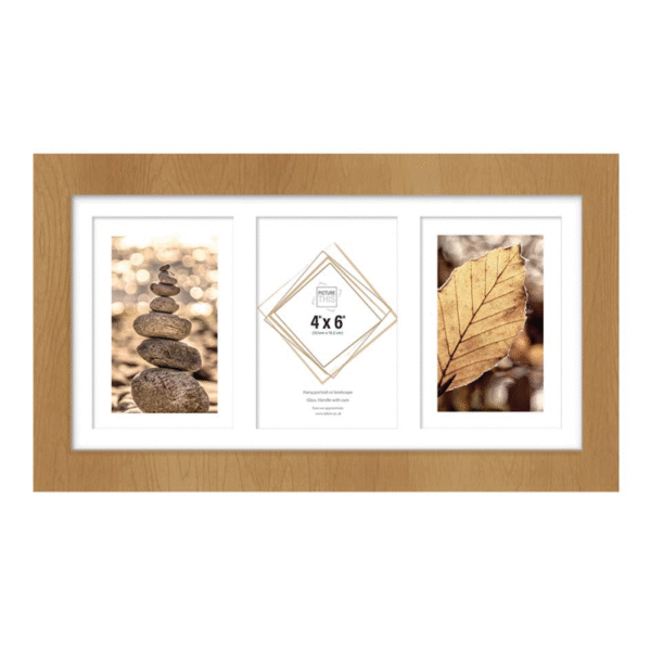 Wood Effect 3 Aperture Photo Frame 4x6 | Rustic Multi-Photo Frame for Home & Office Décor