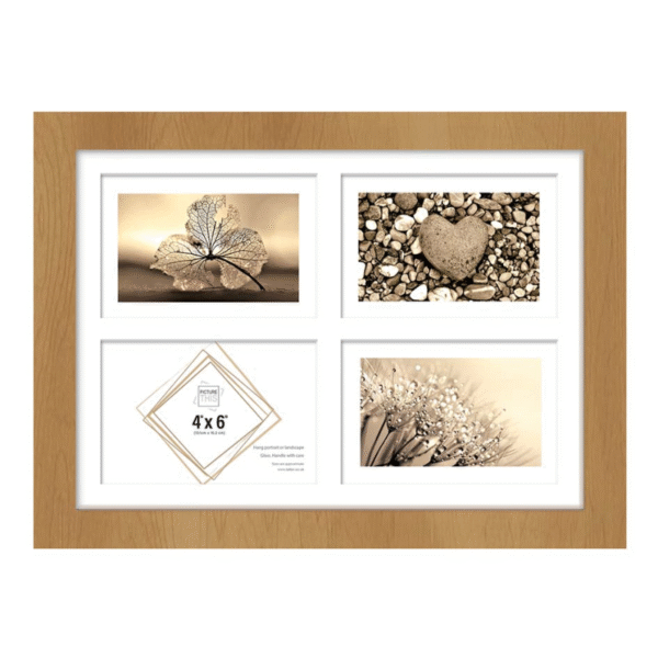 Wood Effect 4 Aperture Photo Frame 4x6 | Rustic Multi-Photo Collage Frame for Home & Office Décor