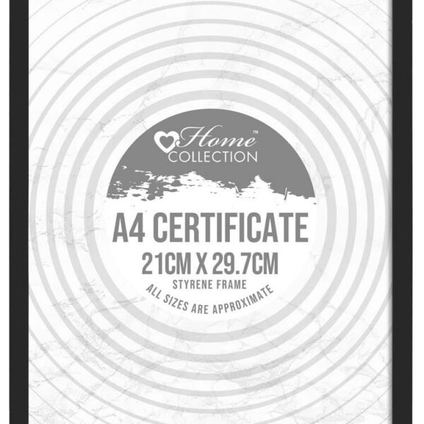 London A4 Black Styrene Certificate Frame | Lightweight Shatter-Resistant Document Frame